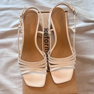 Reformation Eleonora Sling Back Block Heel Sandal white